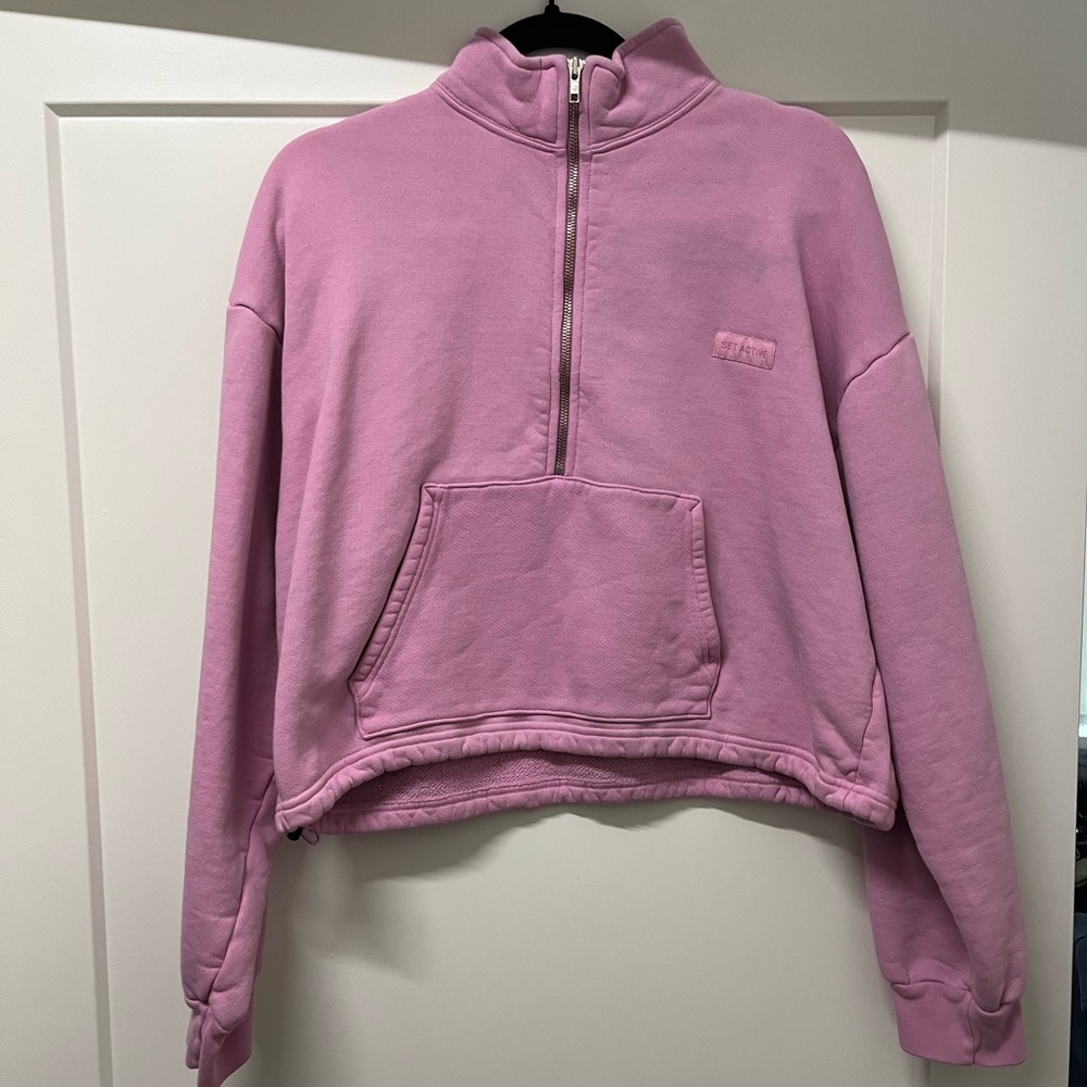 set active pink half zip size medium